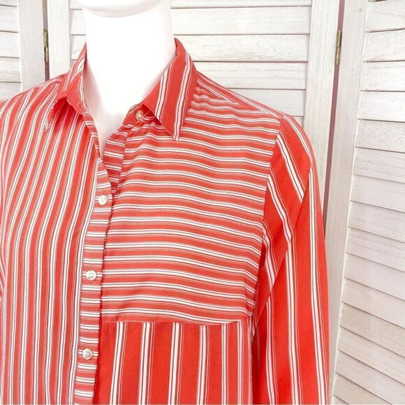 Charter Club Multi Stripe Pattern Block Button Front Blouse Coral White SP - Picture 5 of 11